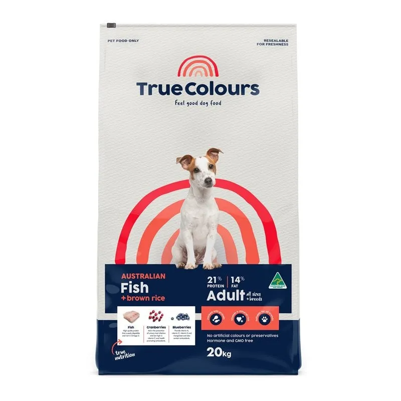 True Colours Adult Fish & Brown Rice 20kg Food For Dogs * Store Pick Up Or Local Delivery Only *
