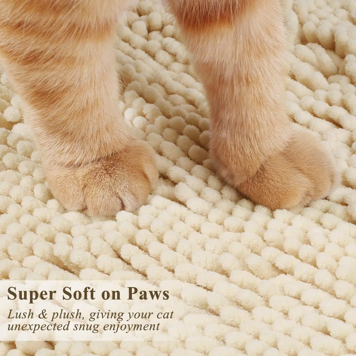VIVAGLORY Cat Litter Mat, Litter Trapping Mat, 31" 20" Cat Kitty Litter Rug with Waterproof Back, Super Soft for Cat's Paws, Machine Washable, Beige