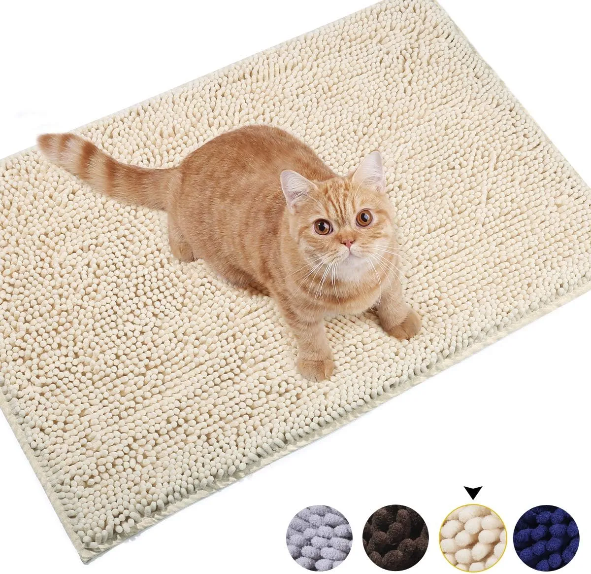 VIVAGLORY Cat Litter Mat, Litter Trapping Mat, 31" 20" Cat Kitty Litter Rug with Waterproof Back, Super Soft for Cat's Paws, Machine Washable, Beige