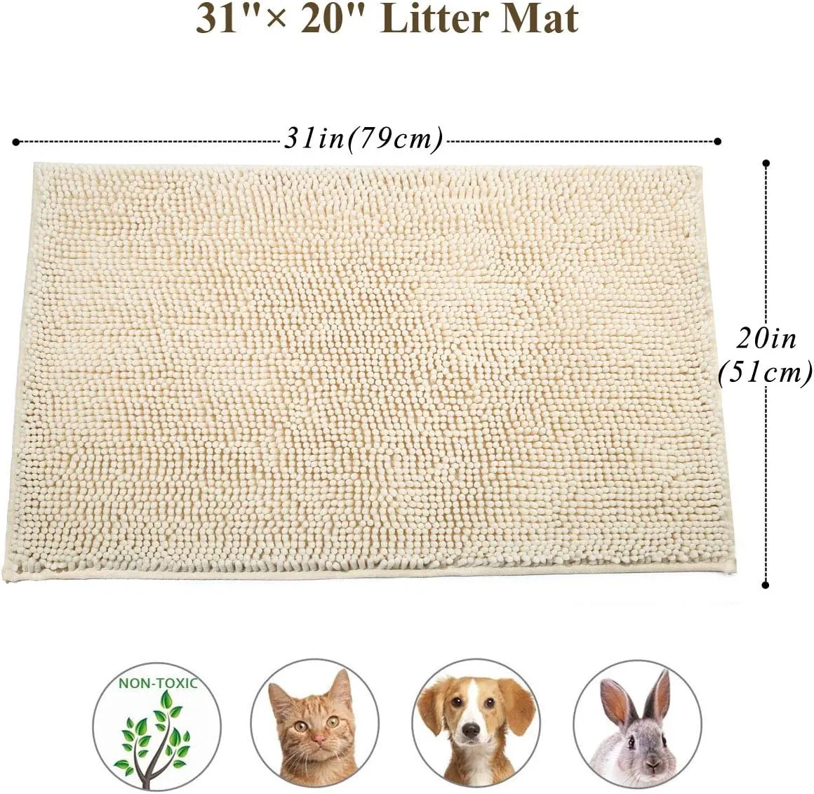 VIVAGLORY Cat Litter Mat, Litter Trapping Mat, 31" 20" Cat Kitty Litter Rug with Waterproof Back, Super Soft for Cat's Paws, Machine Washable, Beige