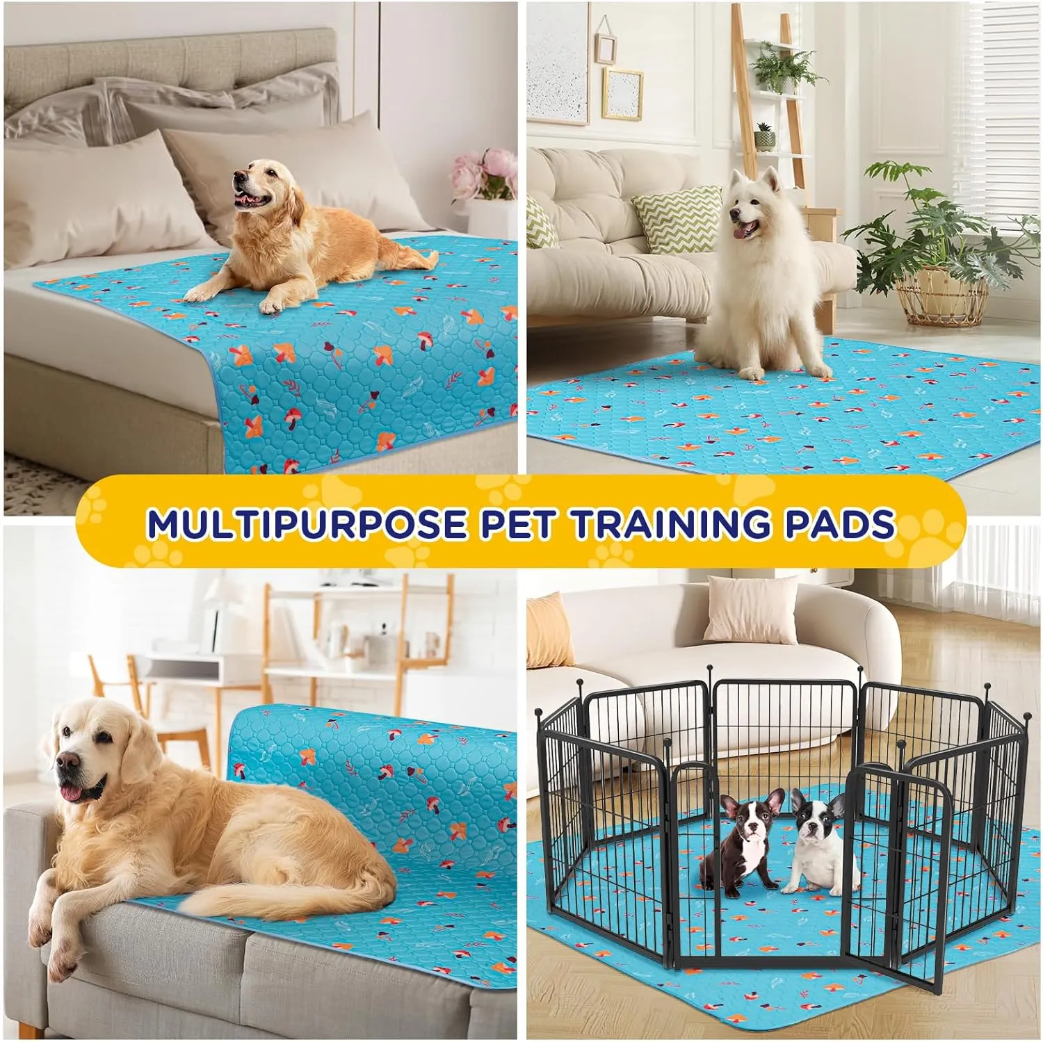Washable Pee Pads for Dogs, 2-Pack Reusable Puppy Pads, Waterproof Non-Slip Wee Wee Pad, Absorbent and Leakproof Training Mats for Potty, Crate, Playpen, Bed, Sofa, 18"x 24"