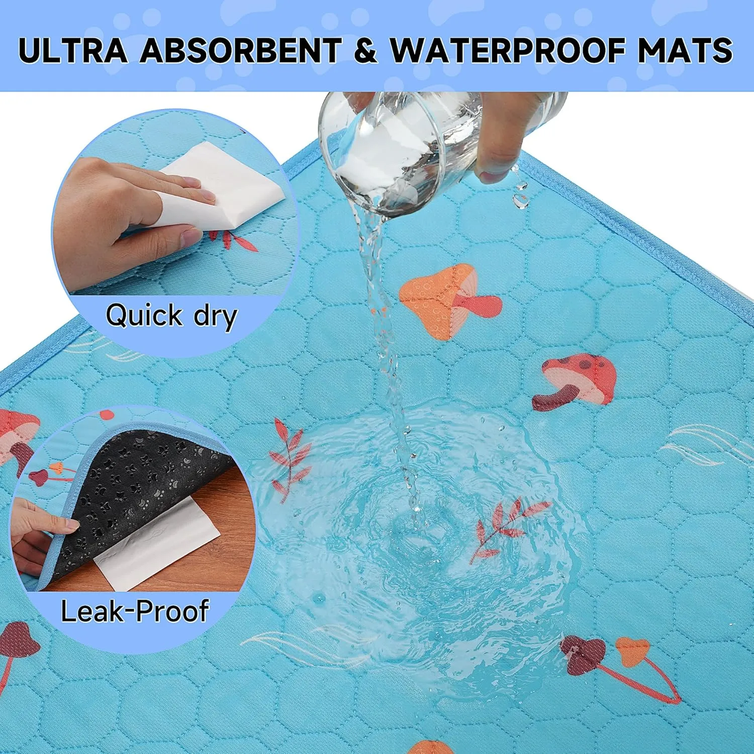 Washable Pee Pads for Dogs, 2-Pack Reusable Puppy Pads, Waterproof Non-Slip Wee Wee Pad, Absorbent and Leakproof Training Mats for Potty, Crate, Playpen, Bed, Sofa, 18"x 24"