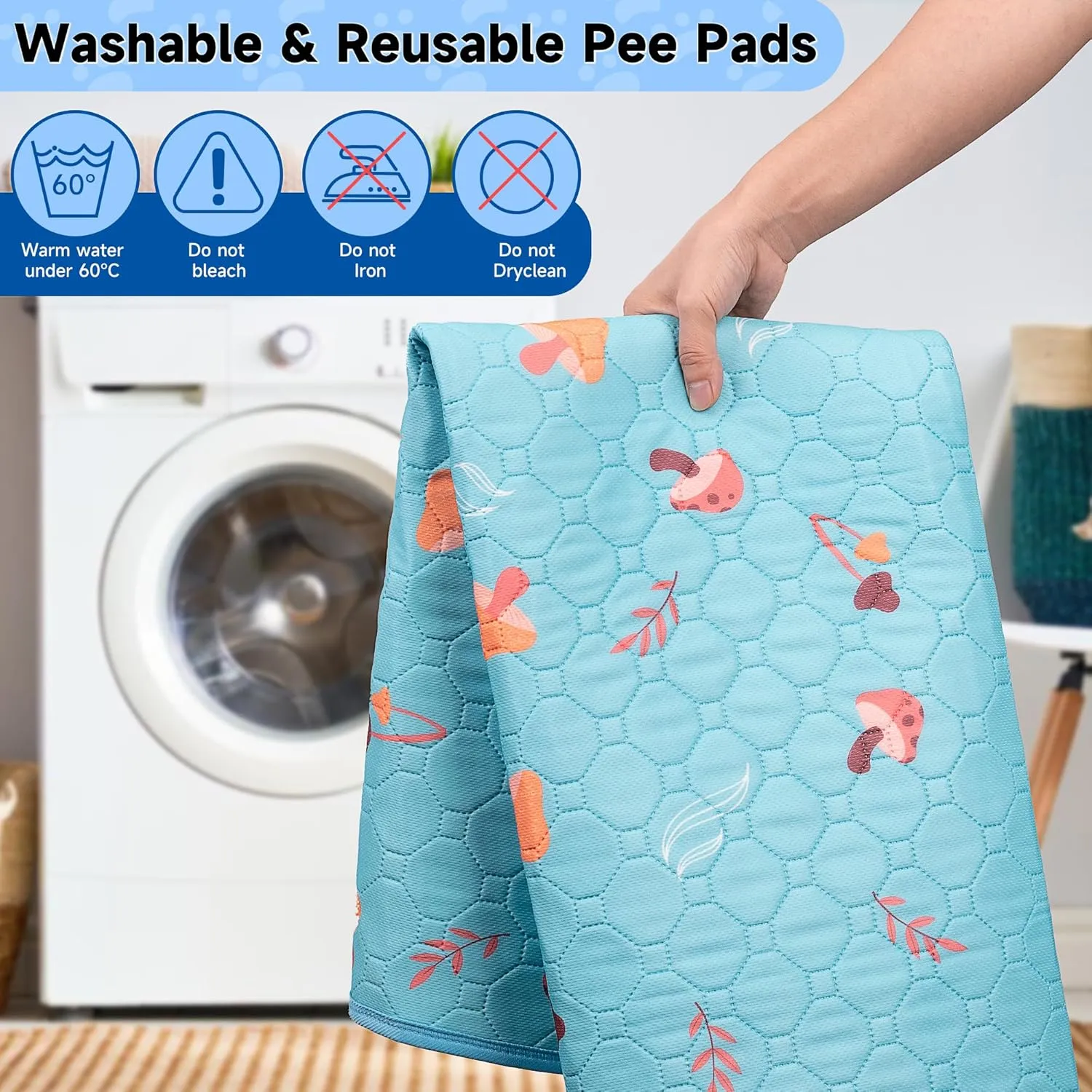 Washable Pee Pads for Dogs, 2-Pack Reusable Puppy Pads, Waterproof Non-Slip Wee Wee Pad, Absorbent and Leakproof Training Mats for Potty, Crate, Playpen, Bed, Sofa, 18"x 24"