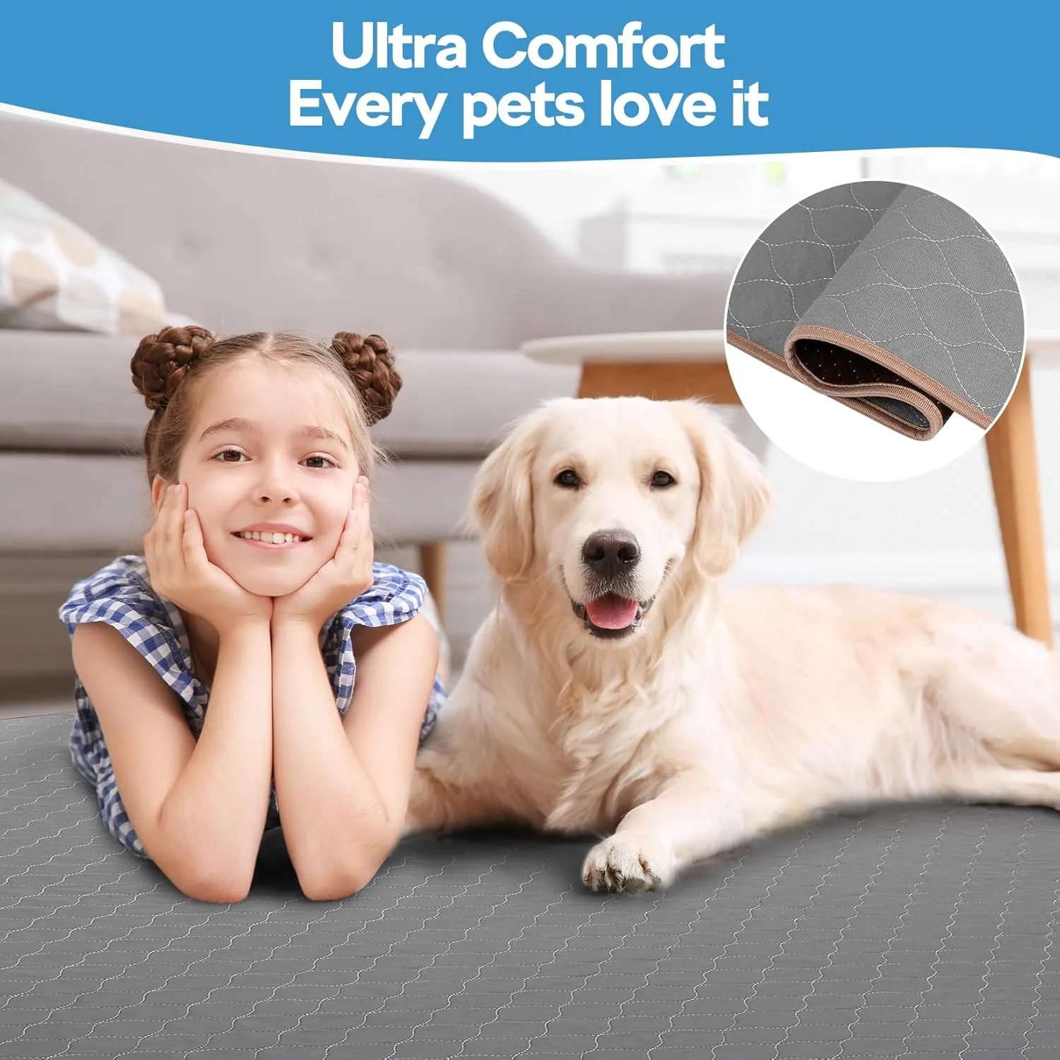 Washable Pee Pads for Dogs, 72*72 Inch- 1 Pack Superior Reusable Puppy Pads Pet Training Pads 100% Waterproof Dog Pee Pad for Dogs, Cats, Bunny & Senior, Dog Mats for Floor Protector