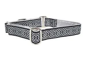 Wexford Celtic Braid in Metallic Silver & Black - Martingale Dog Collar or Buckle Dog Collar - 1" Width