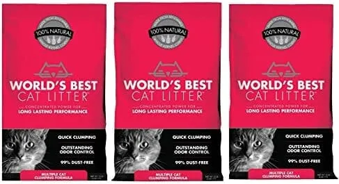 World's Best Cat Litter Red Bag Multiple Clumping Cat Litter - 15 Lbs - Case of 3