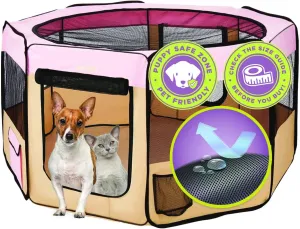 Zampa Dog Playpen Large 61"x61"x30" Pop Up Portable Playpen for Dogs and Cat, Foldable | Indoor/Outdoor Pen & Travel Pet Carrier   Carrying Case.
