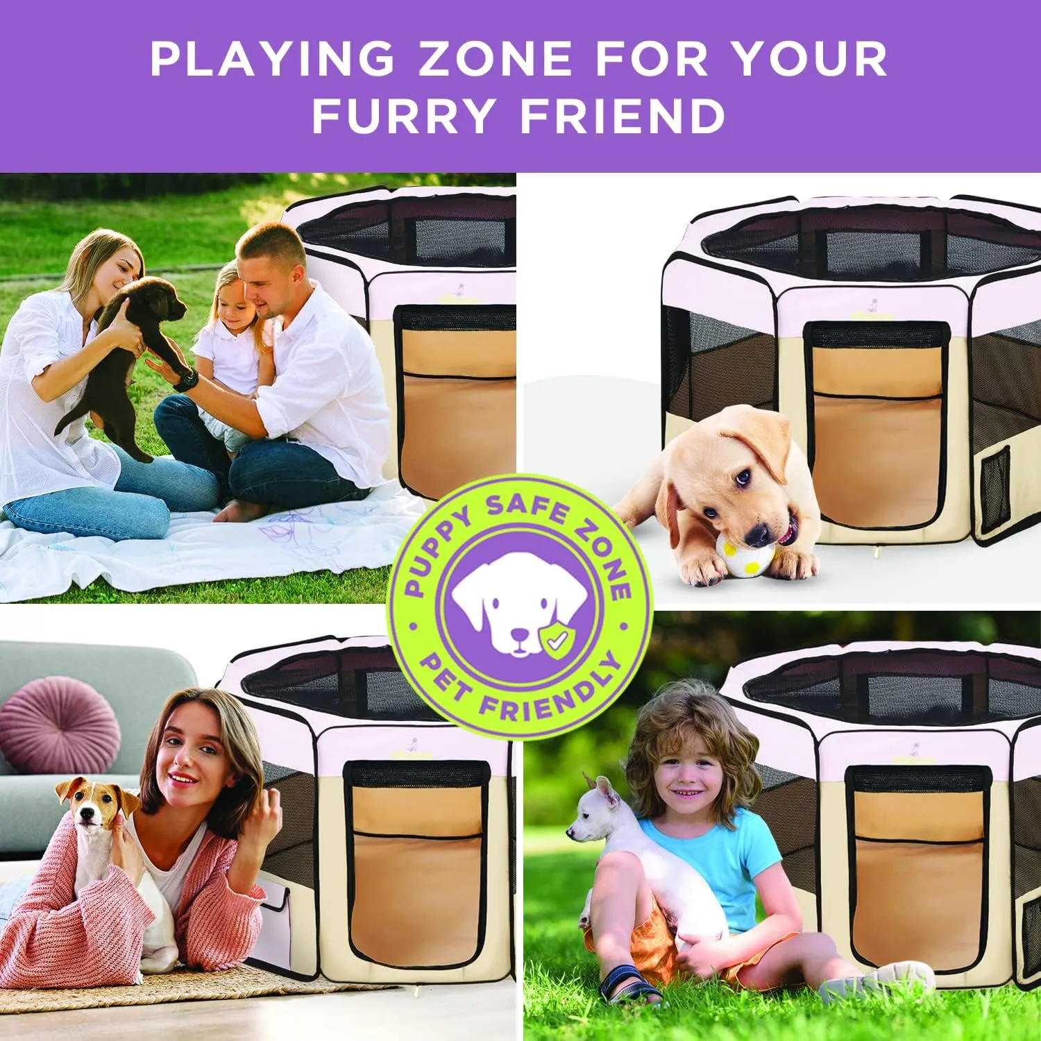 Zampa Dog Playpen Large 61"x61"x30" Pop Up Portable Playpen for Dogs and Cat, Foldable | Indoor/Outdoor Pen & Travel Pet Carrier   Carrying Case.