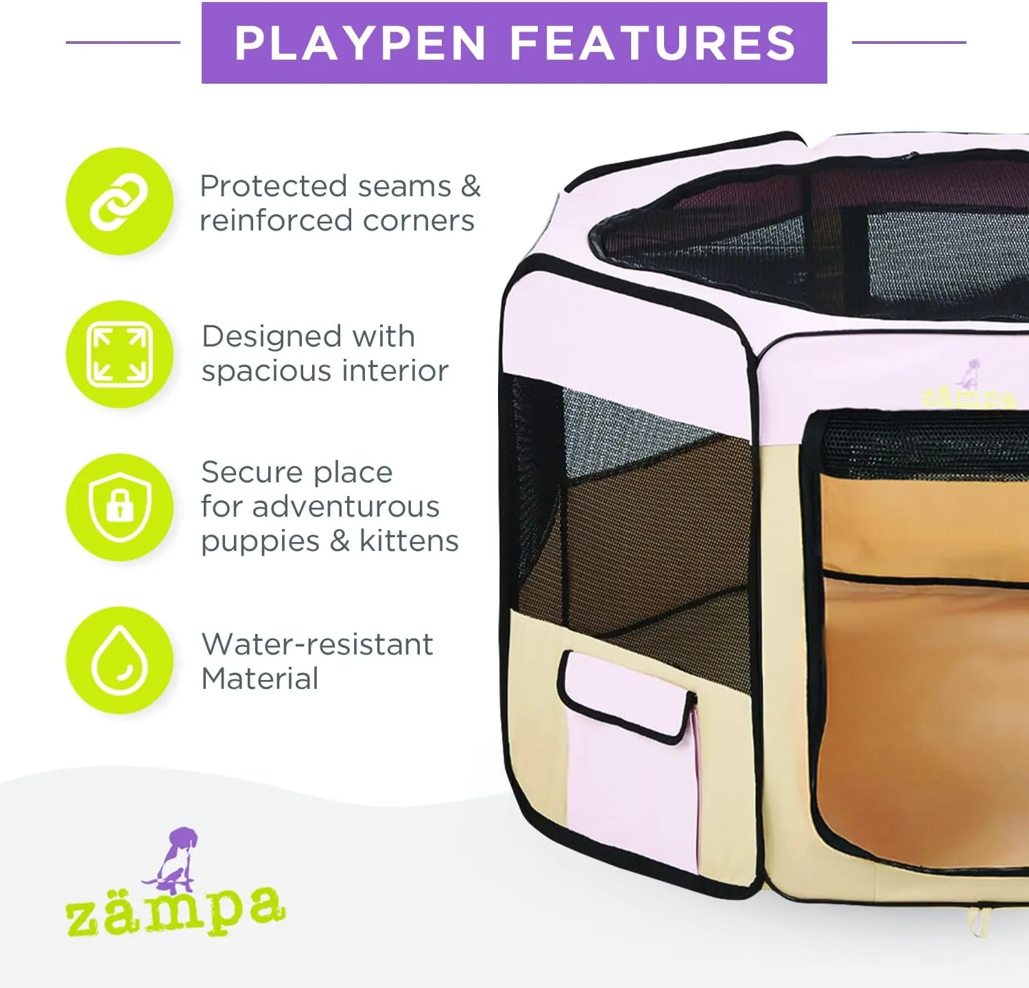 Zampa Dog Playpen Large 61"x61"x30" Pop Up Portable Playpen for Dogs and Cat, Foldable | Indoor/Outdoor Pen & Travel Pet Carrier   Carrying Case.