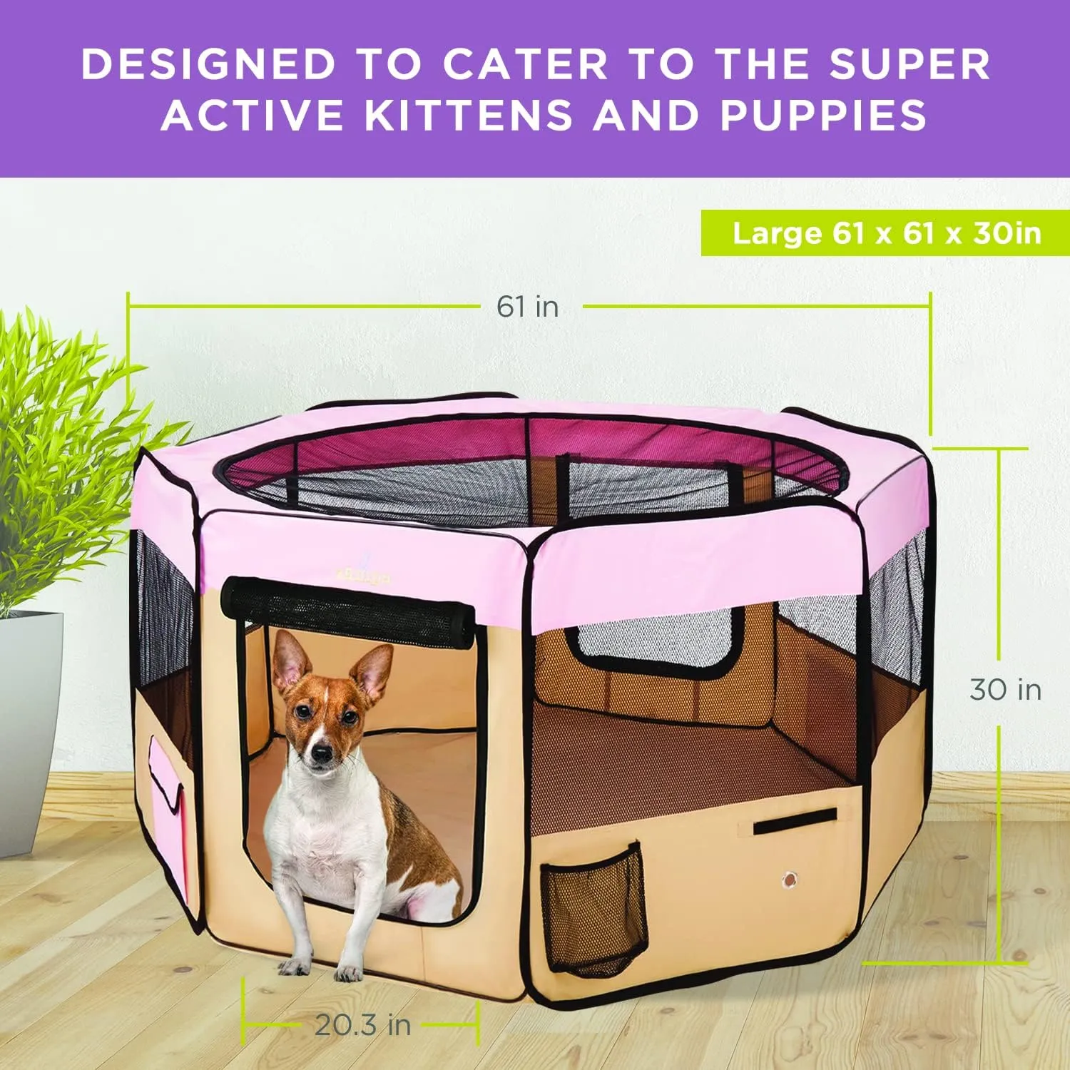 Zampa Dog Playpen Large 61"x61"x30" Pop Up Portable Playpen for Dogs and Cat, Foldable | Indoor/Outdoor Pen & Travel Pet Carrier   Carrying Case.