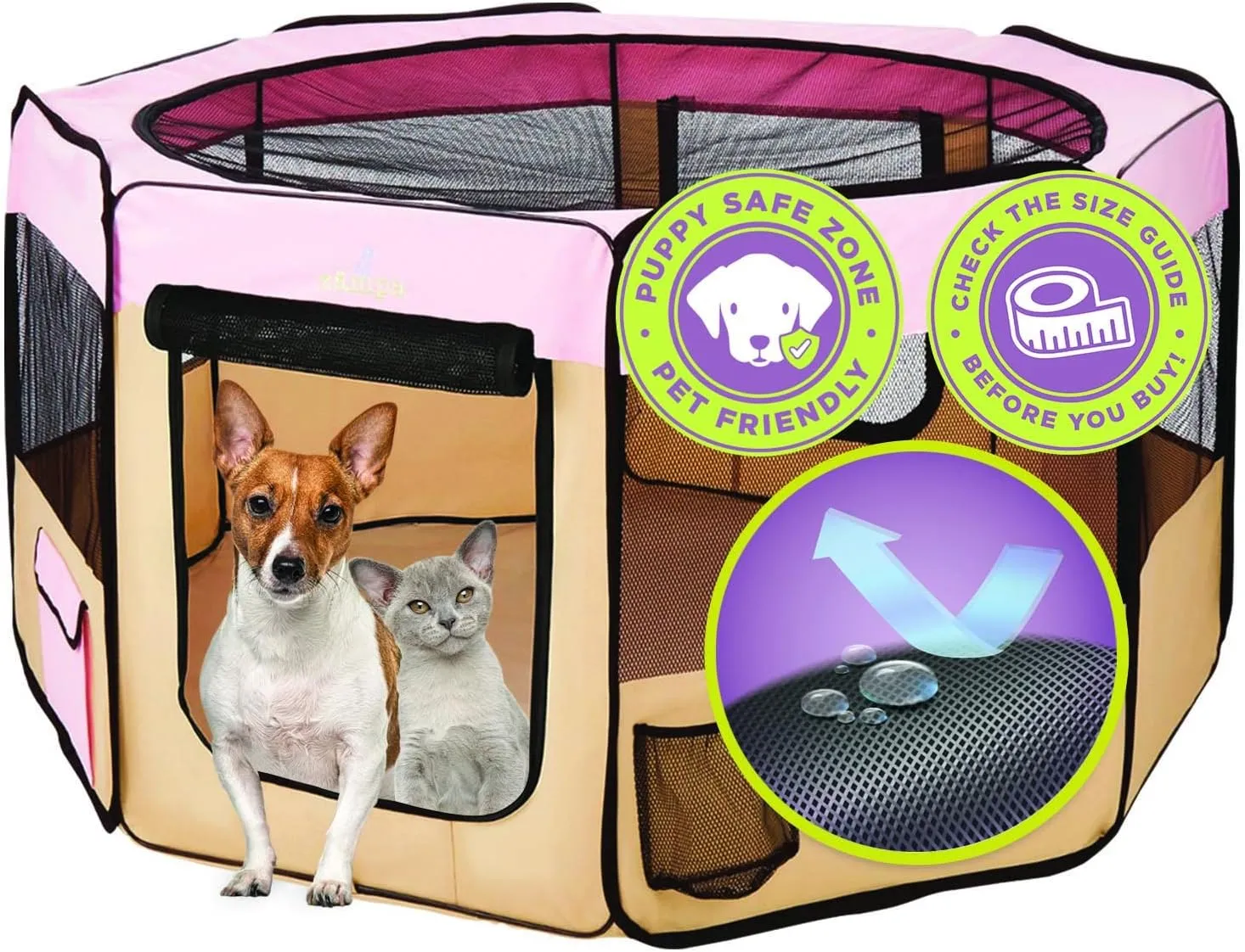 Zampa Dog Playpen Large 61"x61"x30" Pop Up Portable Playpen for Dogs and Cat, Foldable | Indoor/Outdoor Pen & Travel Pet Carrier   Carrying Case.